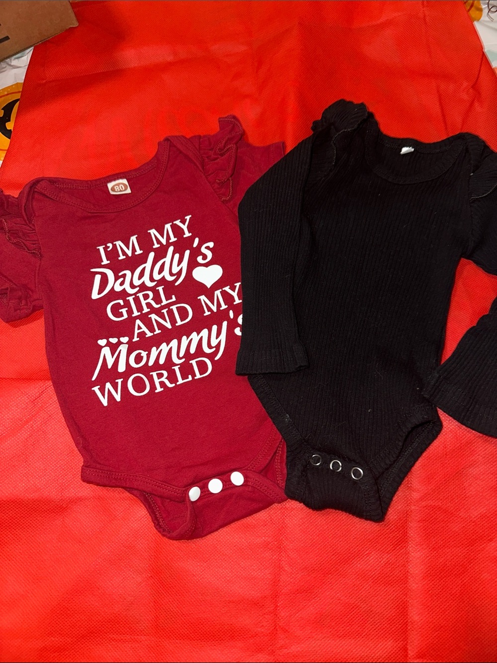 Kids One-Piece Ribbed Bodysuit - Black & Burgundy